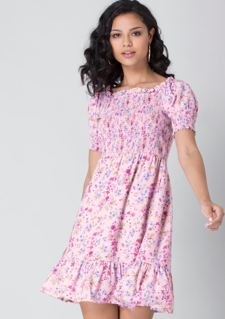 Buy Baby Pink Women Stylish Smocked Dress Online – Twin Birds Store