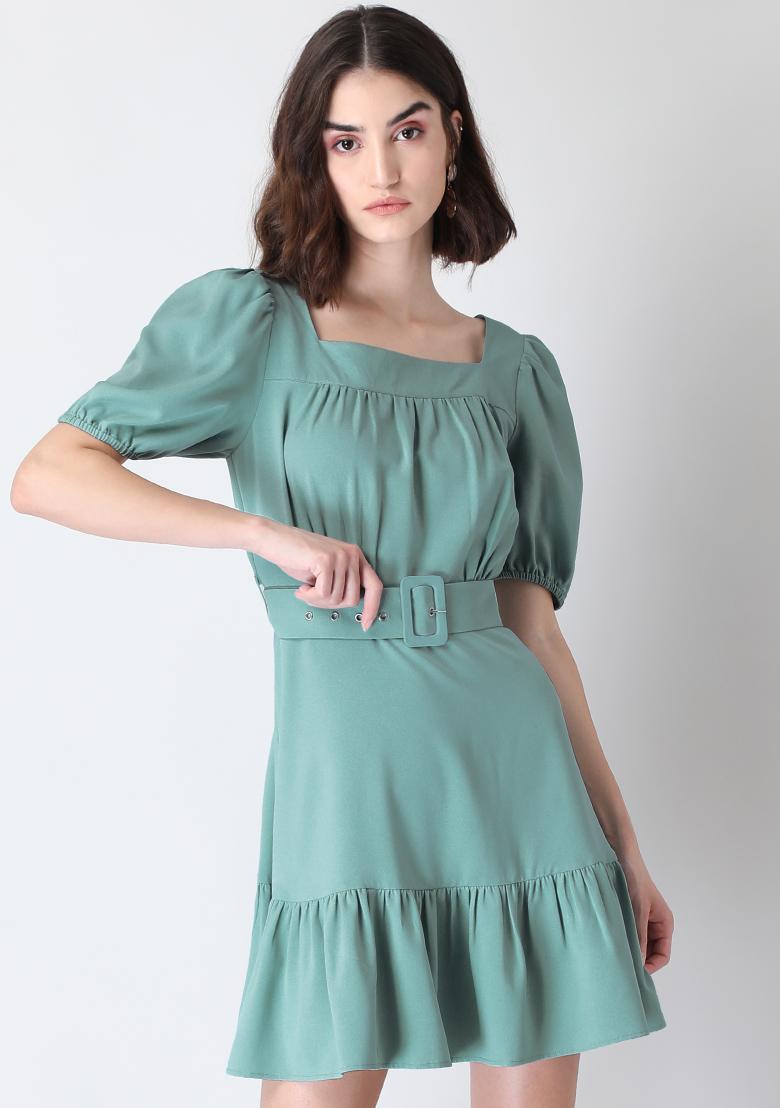 Women's Puff Sleeve Square Neck Dress Ruffle Hem Flowy Swing A Line Short  Mini Dress Summer Casual Beach Sundress - Walmart.com