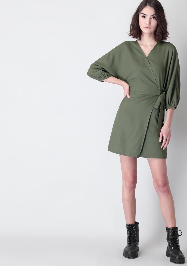 Cupro blend clearance mini wrap dress