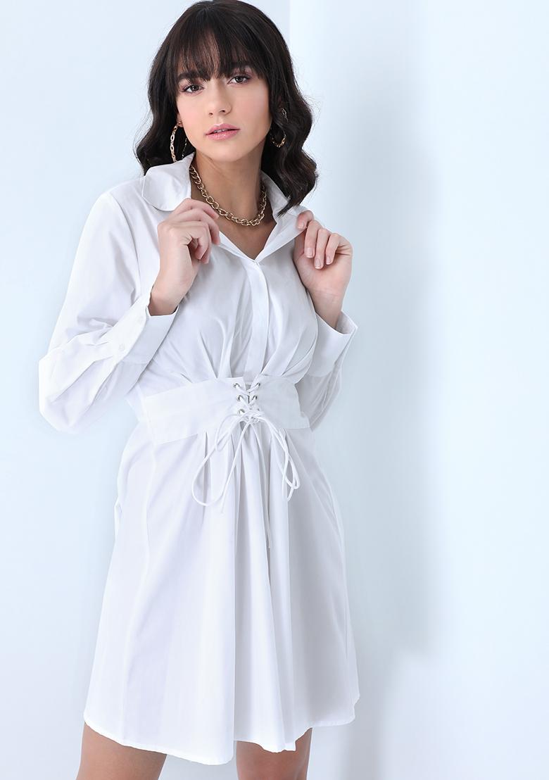 Buy Women White Corset Belted Shirt Dress - Trends Online India - FabAlley