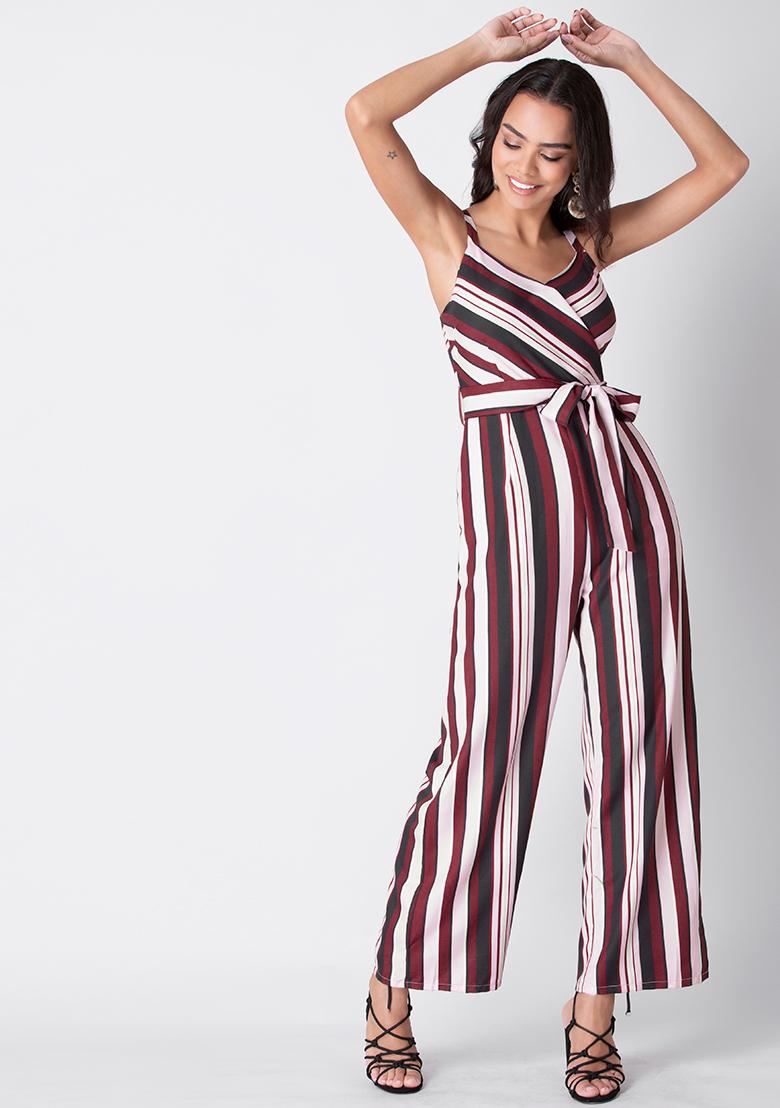 Burgundy and cheap white striped jumpsuit