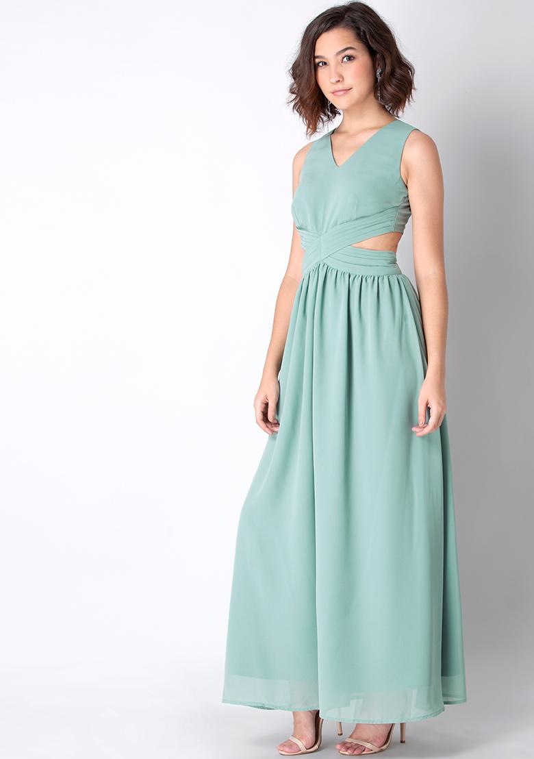 mint maxi dress with sleeves