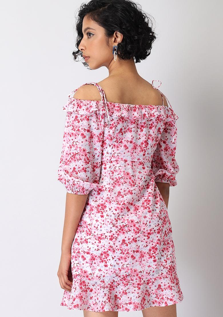 Light Pink Dress - Floral Print Dress - Off-the-Shoulder Dress - Lulus
