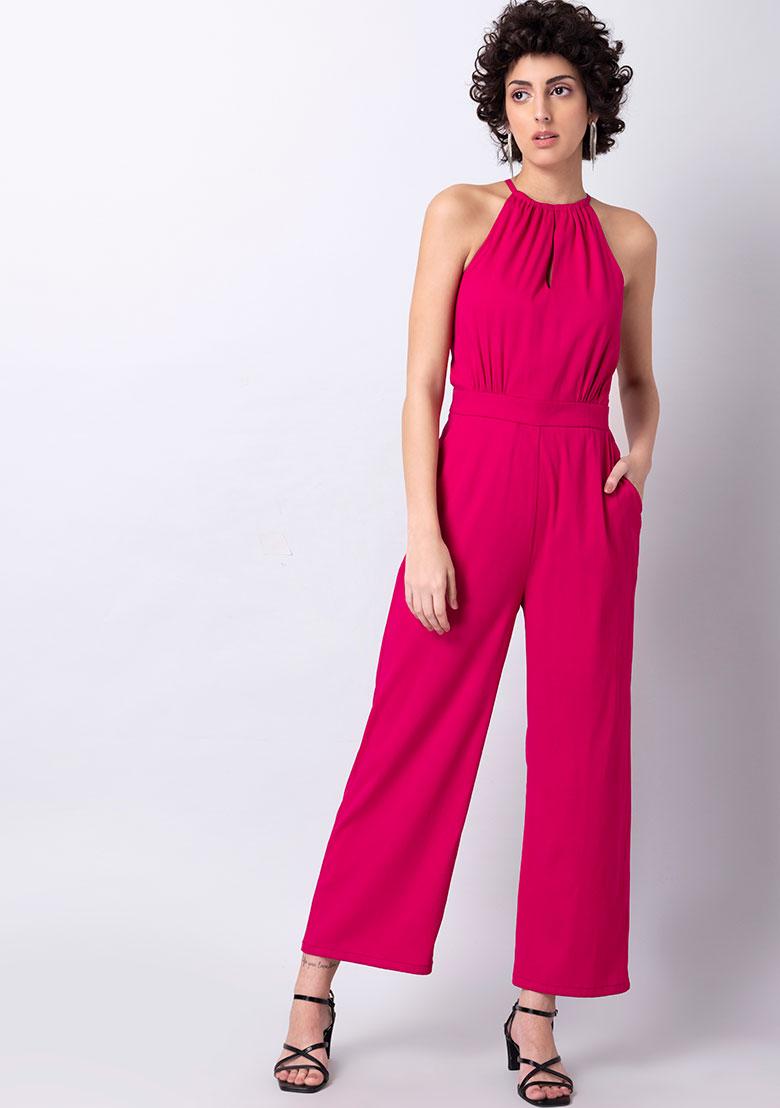 Louis Vuitton Halter Jumpsuit Hot Pink/ Fuchsia Silk Open Back Wide Leg  Large