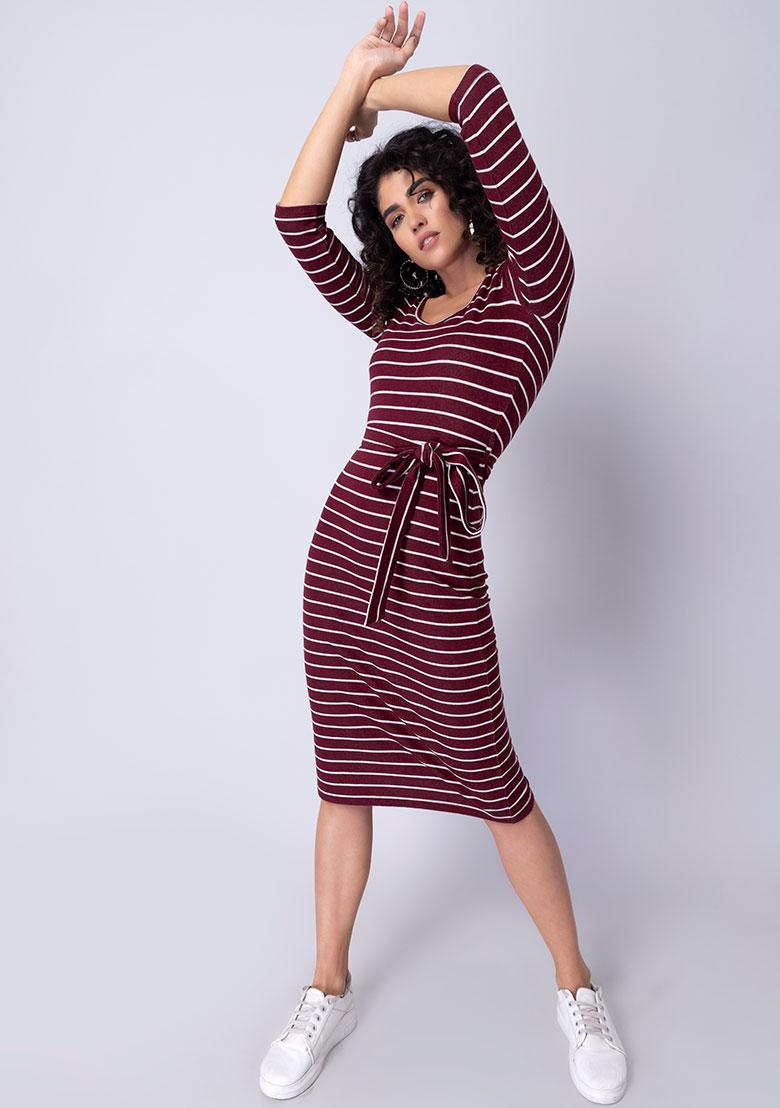 Maroon and shop white striped dress