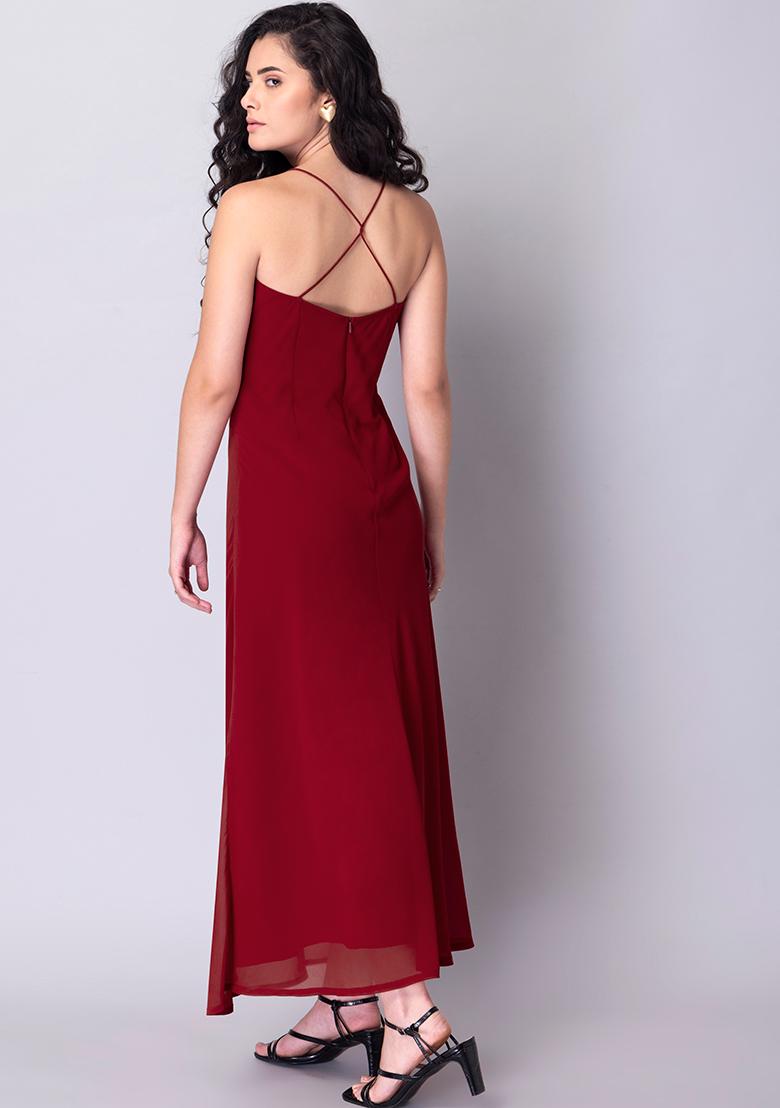 Lucky Number Red Cross Back Fishtail Maxi Dress – Club L London - UK