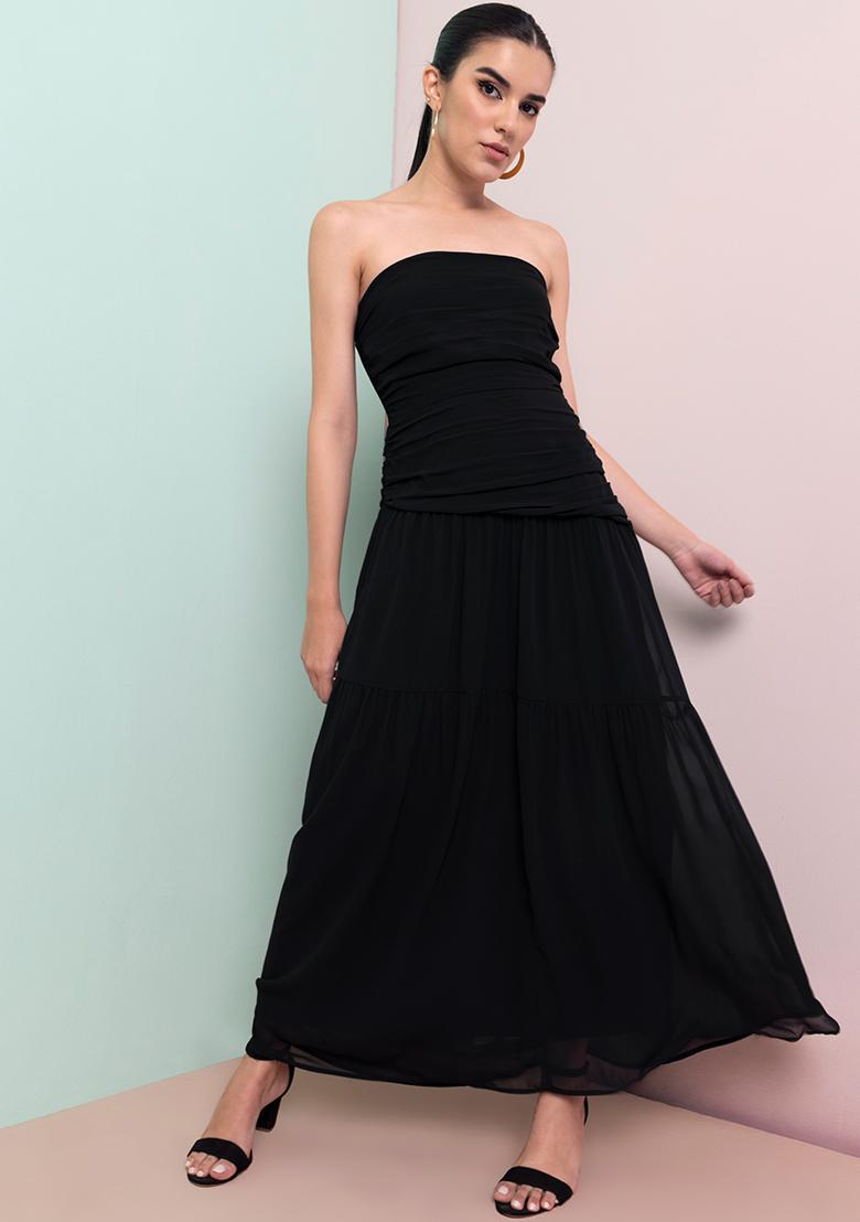 Buy Women Black Off Shoulder Ruched Maxi Dress Date Night Dress Online India FabAlley