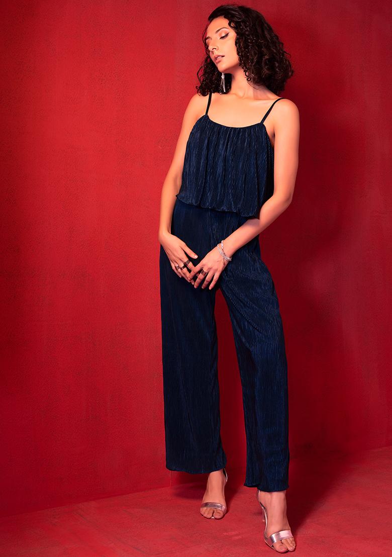 Buy FabAlley Slate Blue Sleeveless Collared Belted Jumpsuit for Women's  Online @ Tata CLiQ