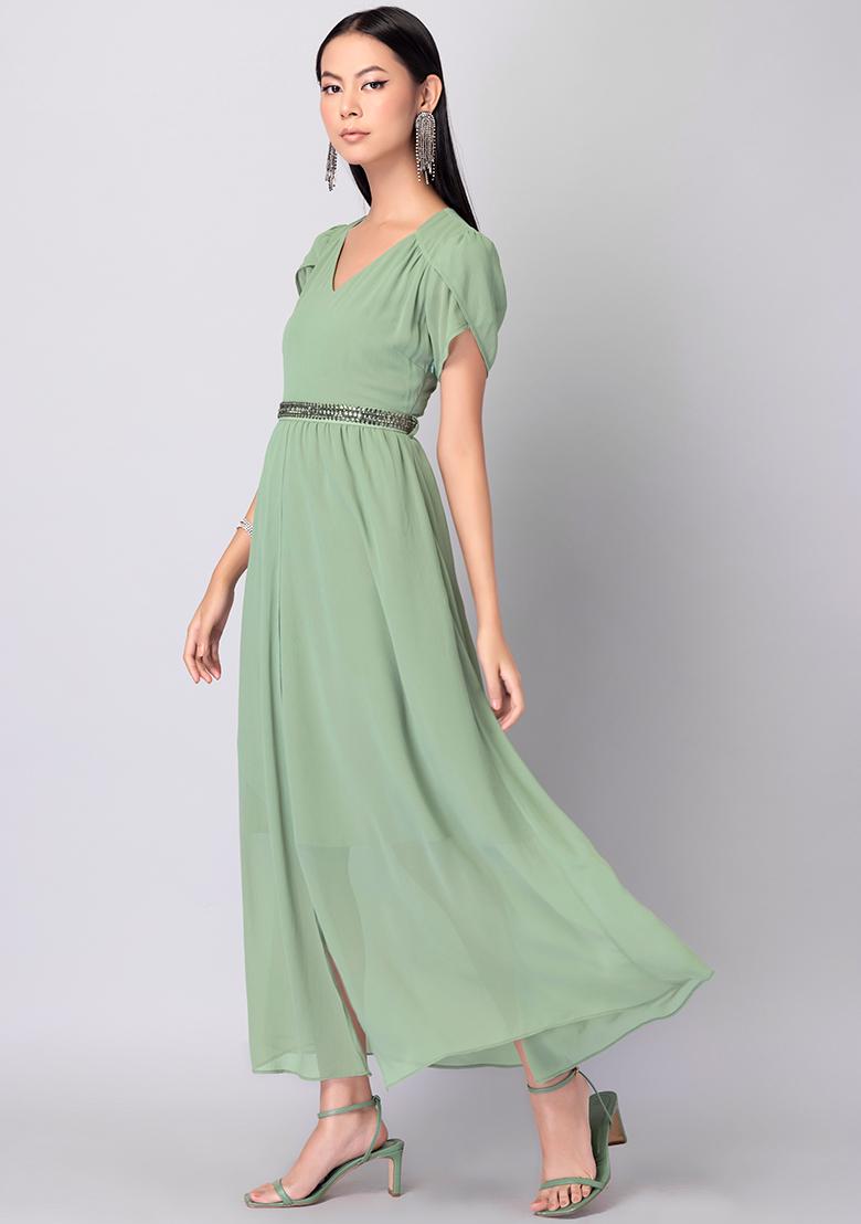 FabAlley maxi_dresses_women_westernwear : Buy FabAlley Green Halter Neck  Embellished Maxi Dress Online