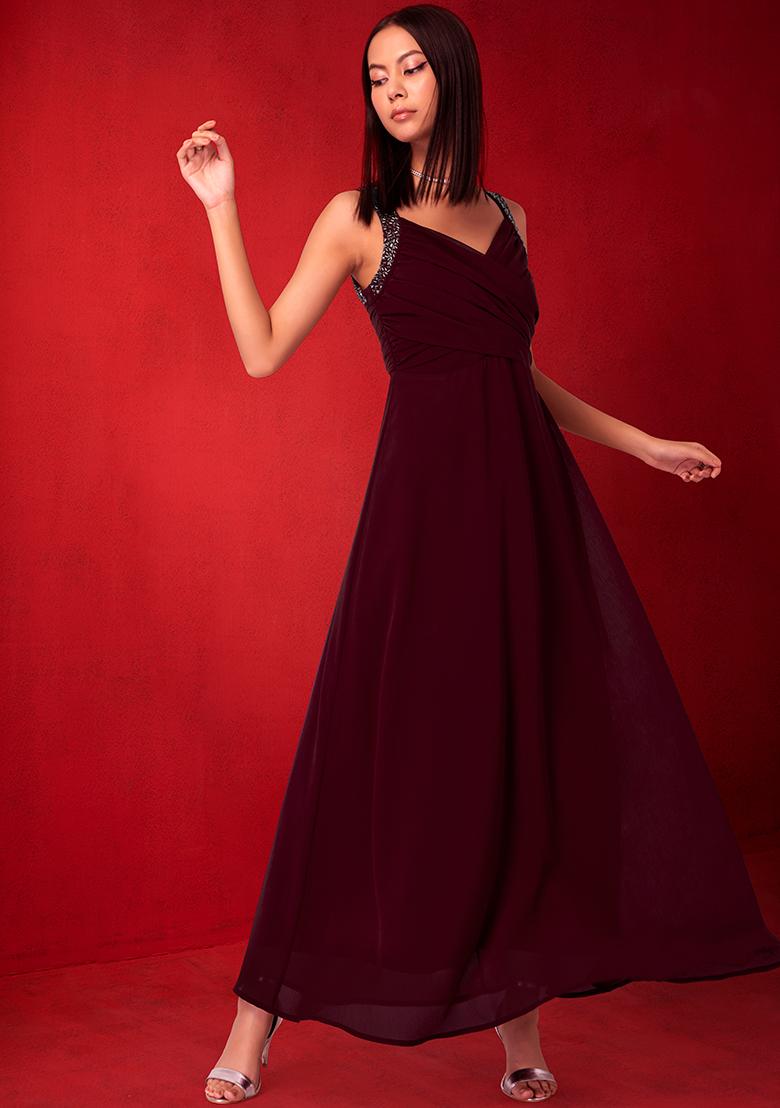 Lovely Burgundy Dress - Satin Dress - Wrap Maxi Dress - Lulus