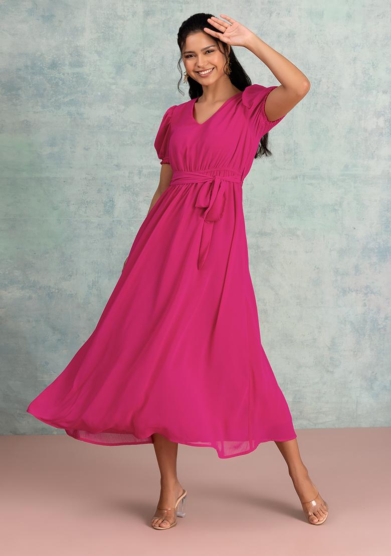 Buy Women Plus Size Hot Pink Tiered Maxi Dress - Curve Maxi Dresses Online  India - FabAlley