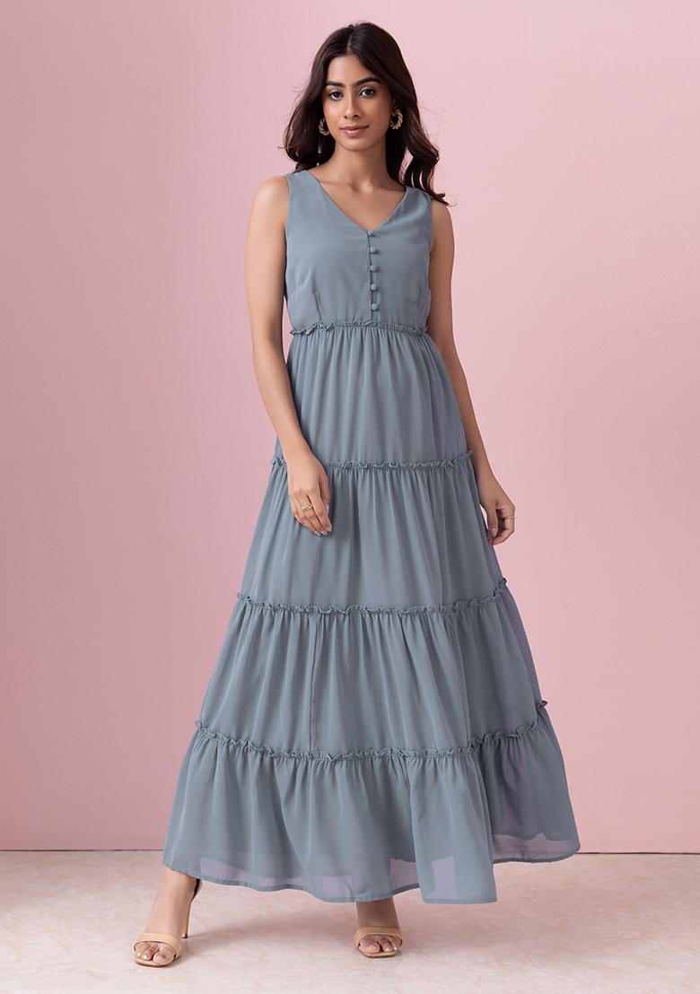 Buy Women Teal Embellished Sleeveless Maxi Dress - Date Night Dress Online  India - FabAlley