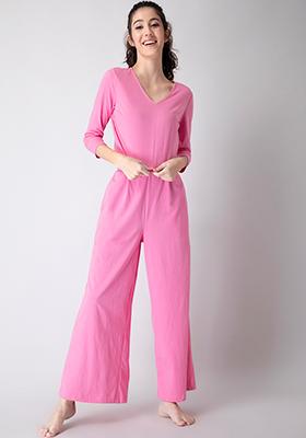 Light Pink Jersey Crop Top Pyjama Set 