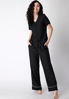 Black Short Sleeved Pyjama Set 