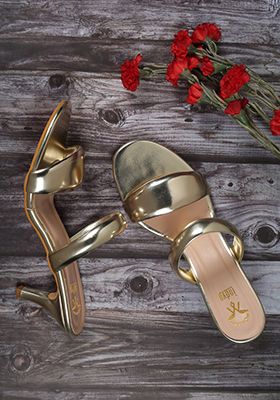 Buy Women Gold Metallic Finish Kitten Heels - Sandals - Indya | United