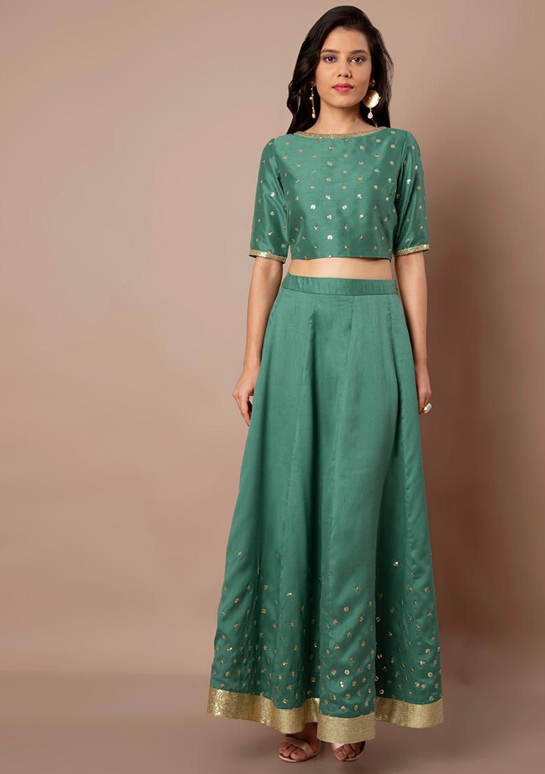 green silk maxi skirt