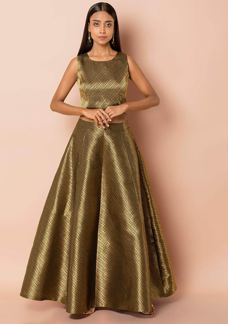 Buy Women Black Banarasi Maxi Skirt 