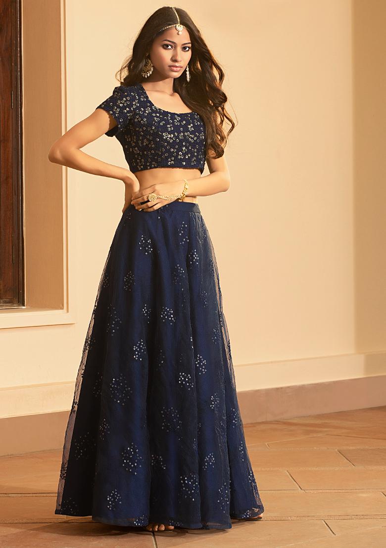 Buy Women Navy Embroidered Mesh Maxi 