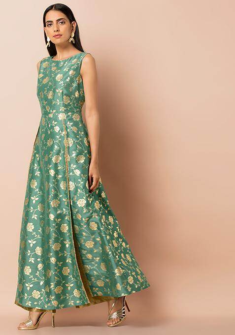 Women Sleeveless Maxi Rose Embroidery Split Cocktail Tunic Short Jumpsuit Dress