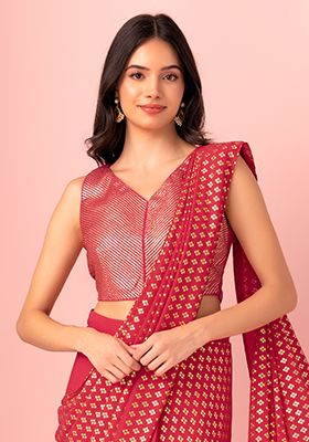 Buy Women Hot Pink Sequin Stripe Embroidered Blouse - Festive Wear - Indya