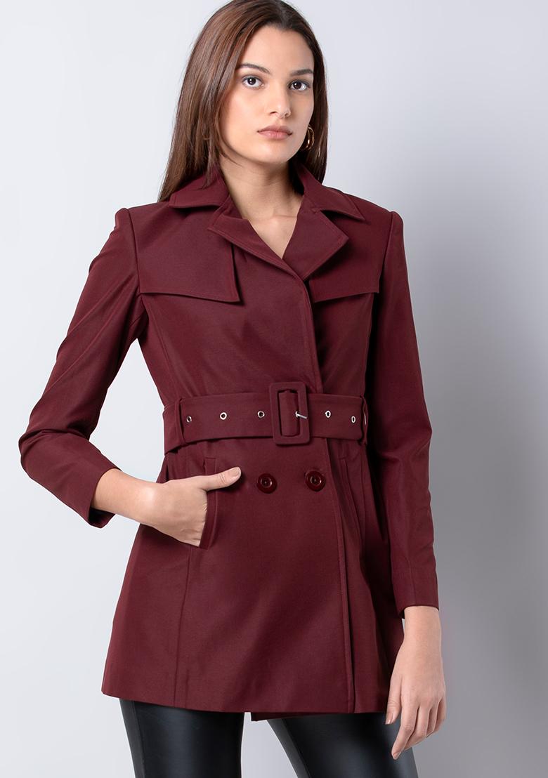 maroon trench coat