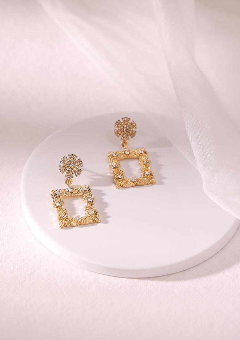 Gold Finish White Stone Dangler Earrings