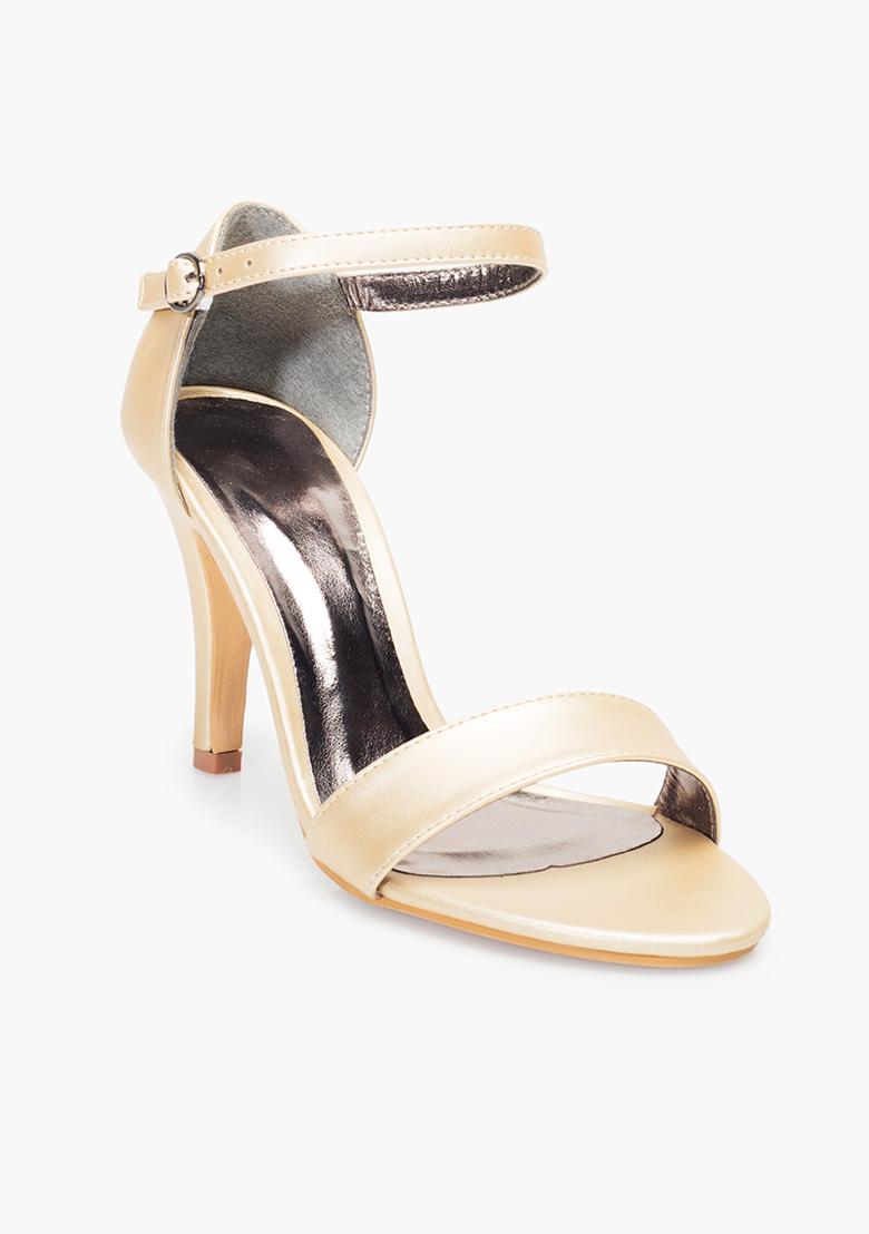 Gold Faux Leather Barely There Heeled Sandal – Linzi