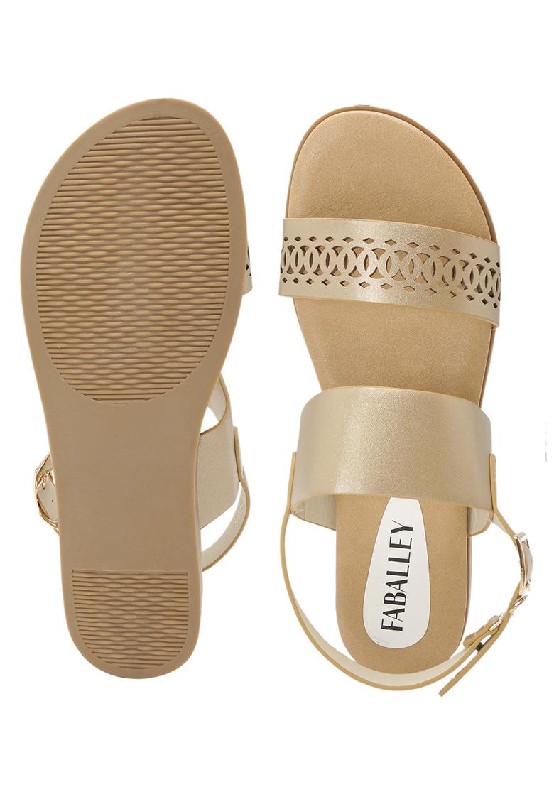Gold Double Strap Flat Sandals - Shoes 