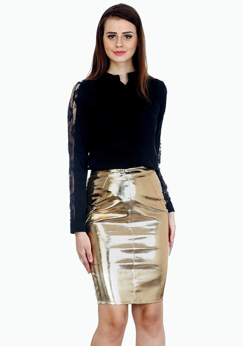 Pencil cut shop skirt gold