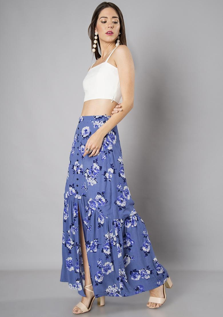 Buy INDYA Blue Reglar Fit Regular Length Georgette Womens Ethnic Maxi Skirt  | Shoppers Stop