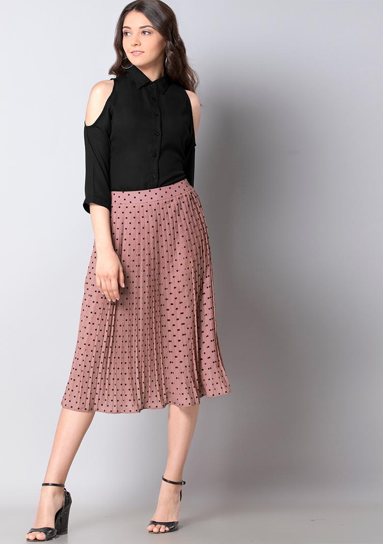 pink navy pleated skirt