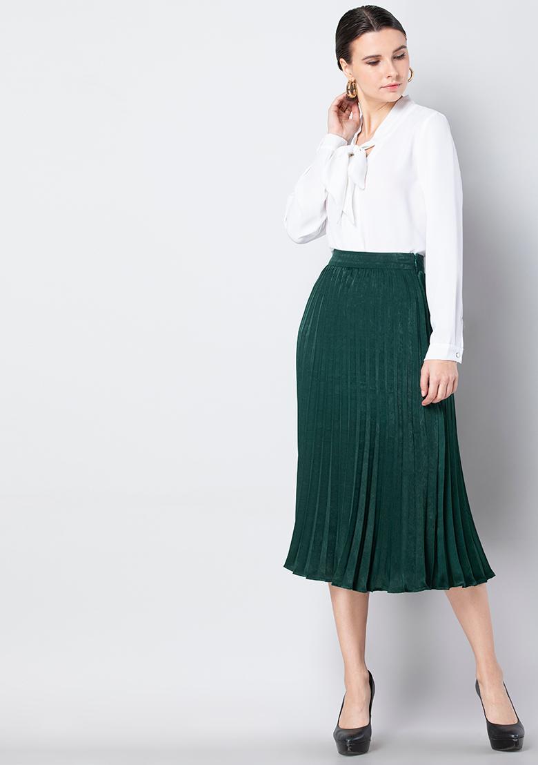 Buy Silk Satin Bias Cut Green Midi Skirt Online in India  Etsy