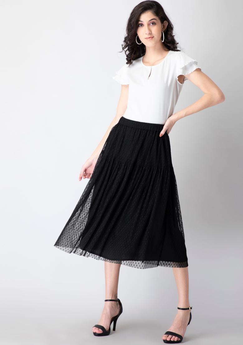 Buy Women Black Textured Mesh A Line Midi Skirt - Trends Online India -  FabAlley