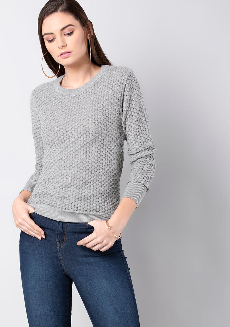 grey round neck sweater