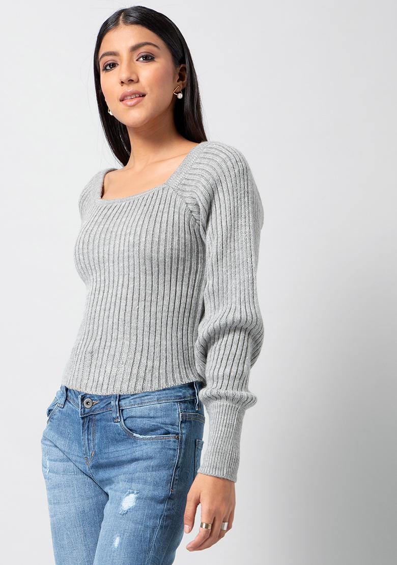 grey puff sleeve sweater