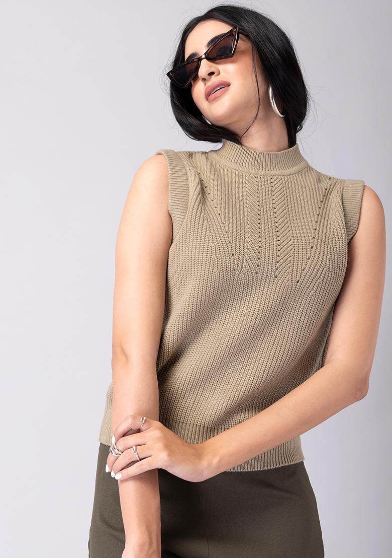 Beige sleeveless outlet sweater