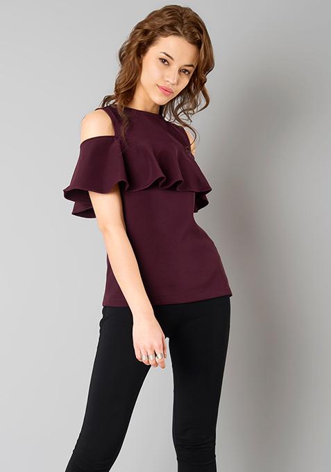 ladies black cold shoulder tops