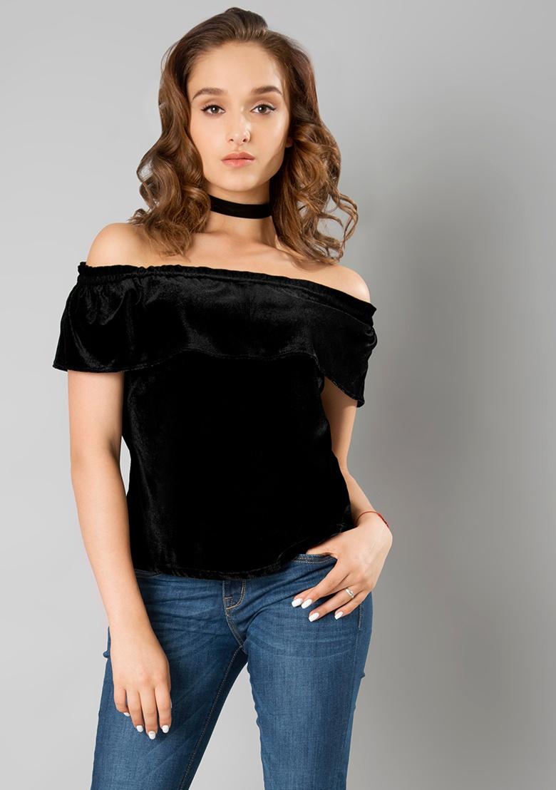 black velvet bardot top