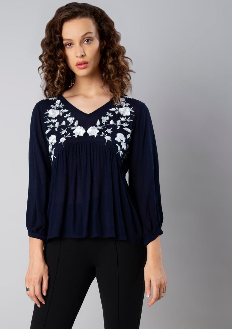 navy peasant blouse