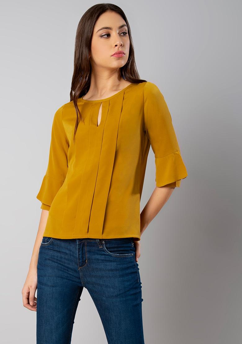 mustard yellow bell sleeve top