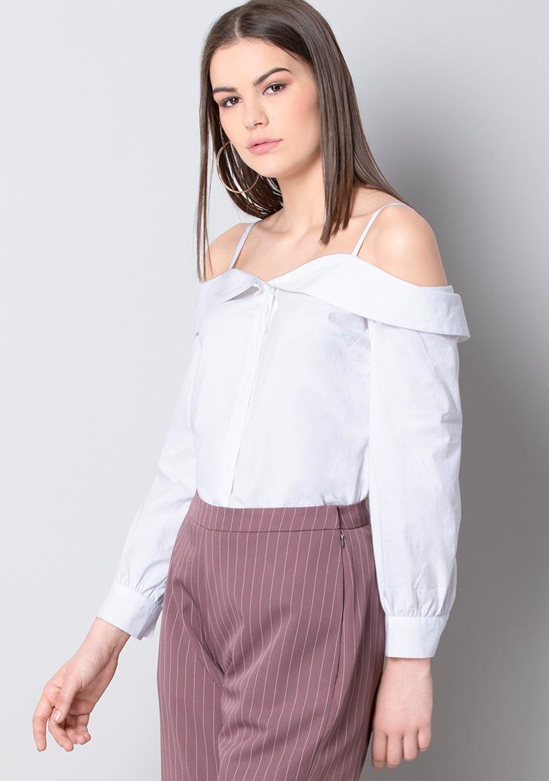 Off the shoulder white collar clearance shirt