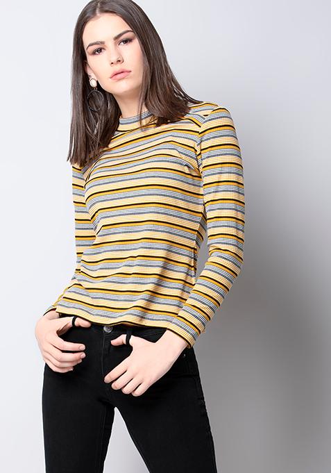 women's navy and yellow tops