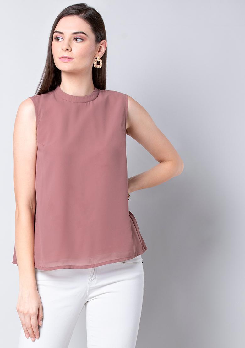 Buy Women Pink High Neck Pleated Back 