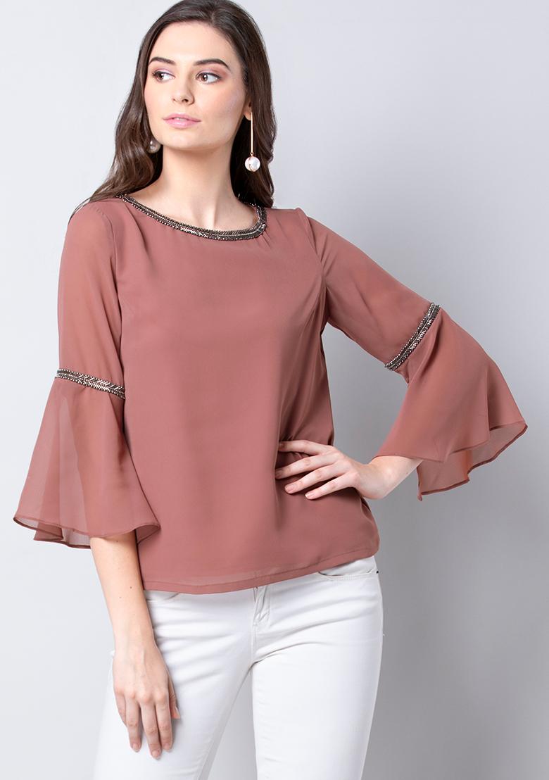 Buy Women Rose Embellished Neck Flared Sleeve Top - Party Wear Online India  - FabAlley