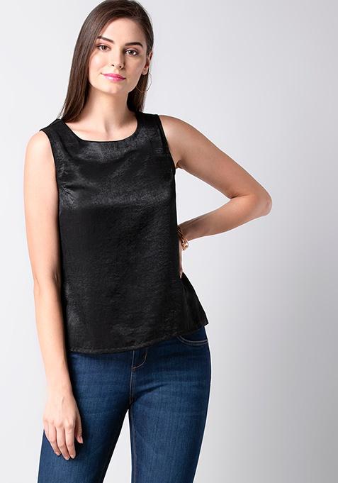 satin black tops