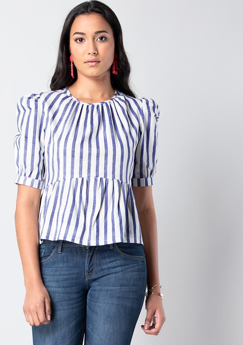 striped ruffle sleeve top