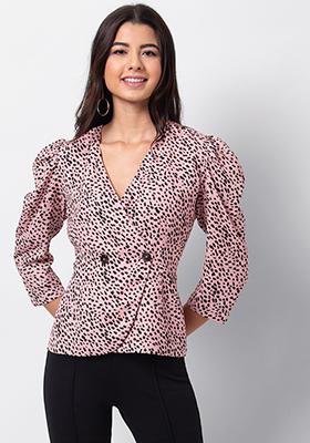 Blush Dotted Buttoned Wrap Top 