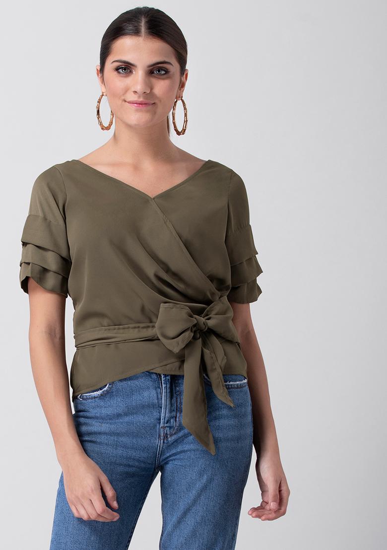 ruffle tiered sleeve wrap top