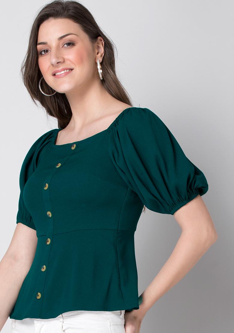 green puff sleeve shirt