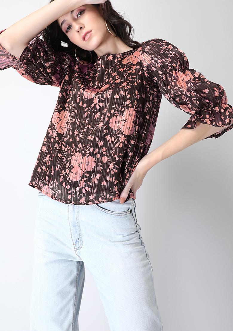 brown floral blouse